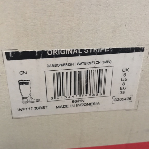 BNIB Hunter Original Stripe Rain Boots Damson / Bright Watermelon sz 8 - Picture 10 of 10